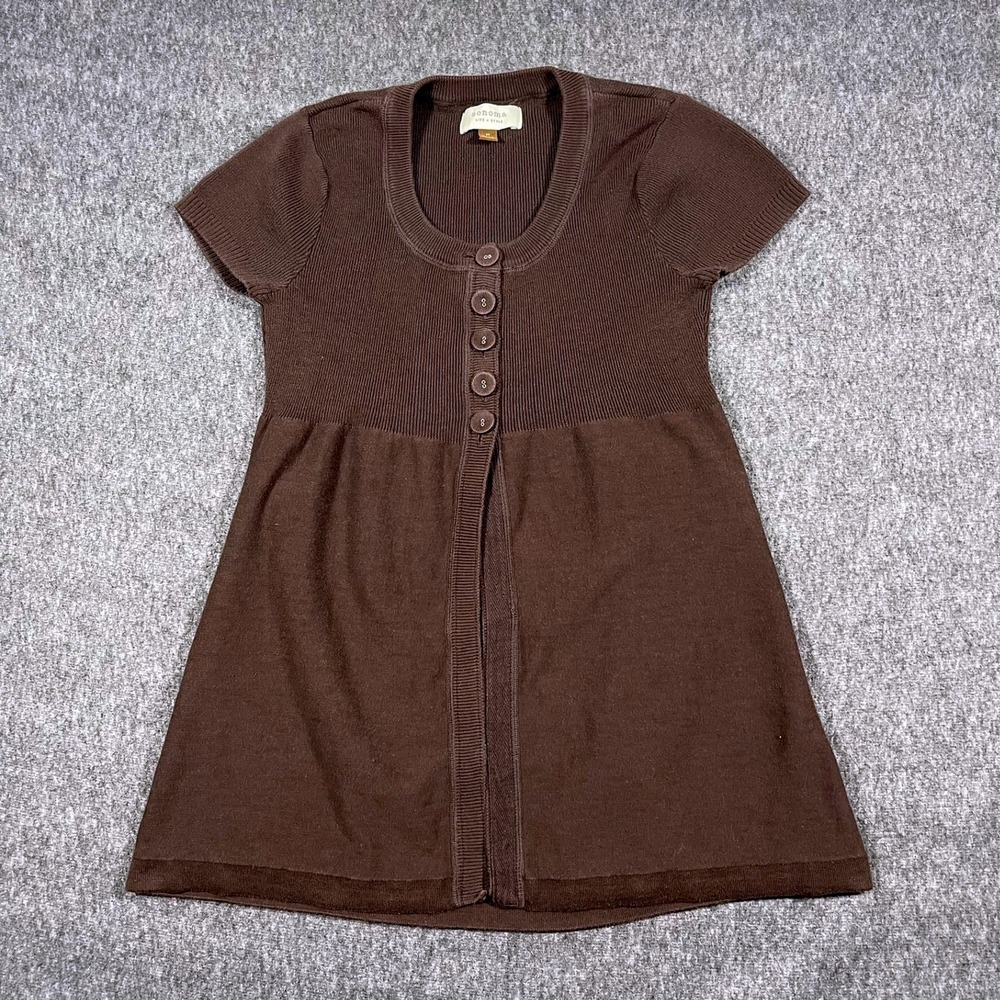 Y2K Sonoma Life Style brown knit Half Button‎ Short Sleeve Cardigan size medium